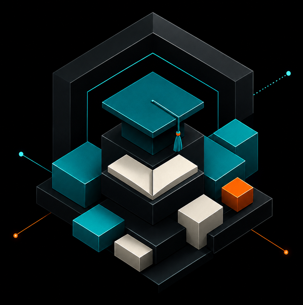 Isometric Academy icon representing learning and capability development